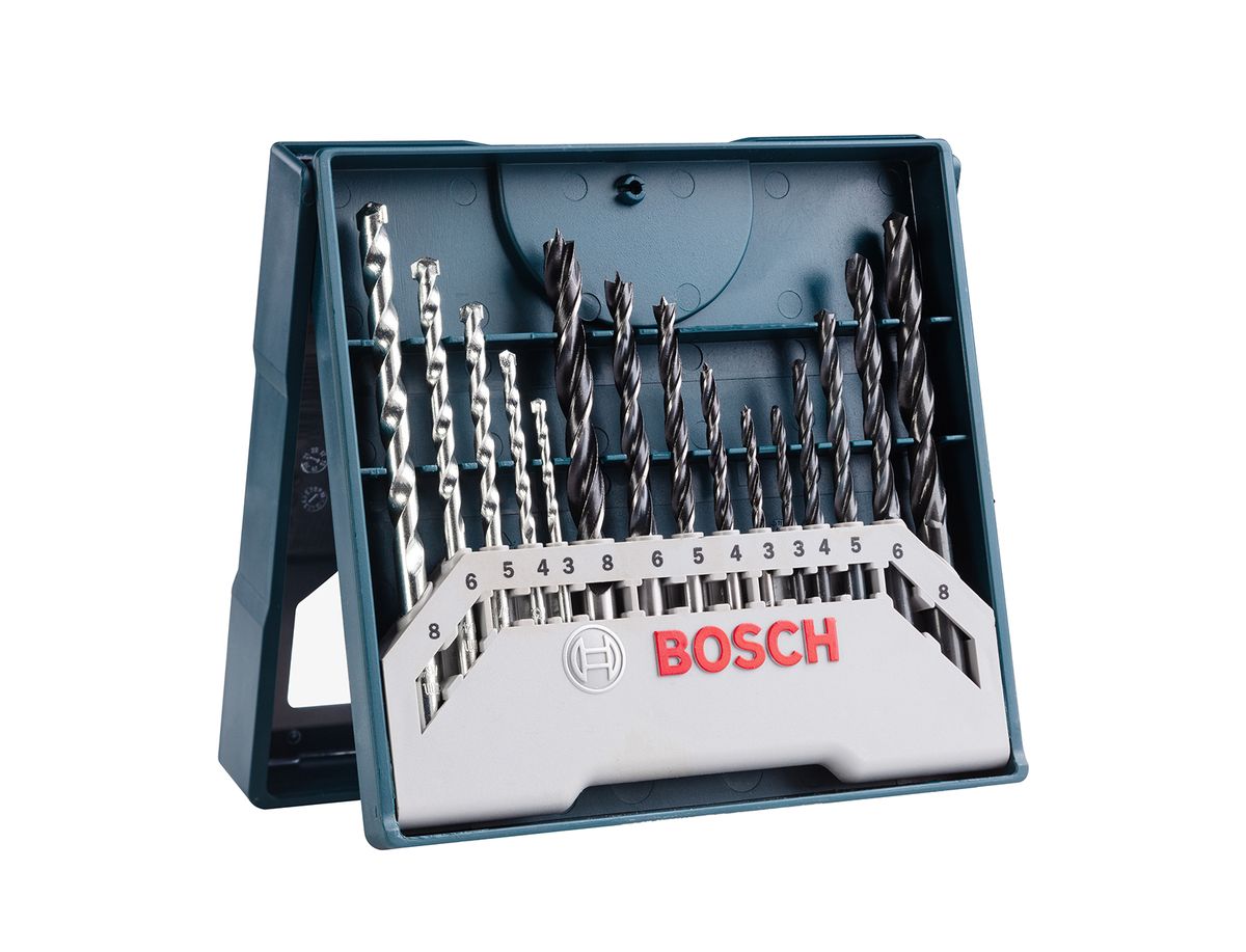 Bosch 15 Piece Mini-X-Blue Line Drill Bit Set (Masonry, Wood, Metal HSS-R) — by Seller — Tools & DIY — new product in South Africa