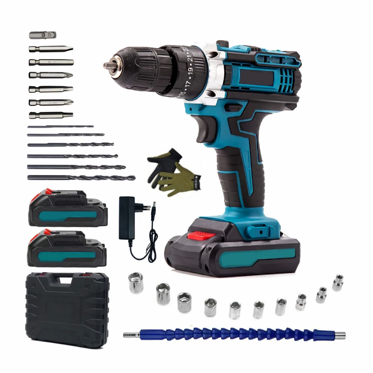 24Pc 2-in-1 Electric Cordless Drill & 2 Batteries, Carry Case & Work Gloves — by Durban Living & Co — Tools & DIY — new product in South Africa