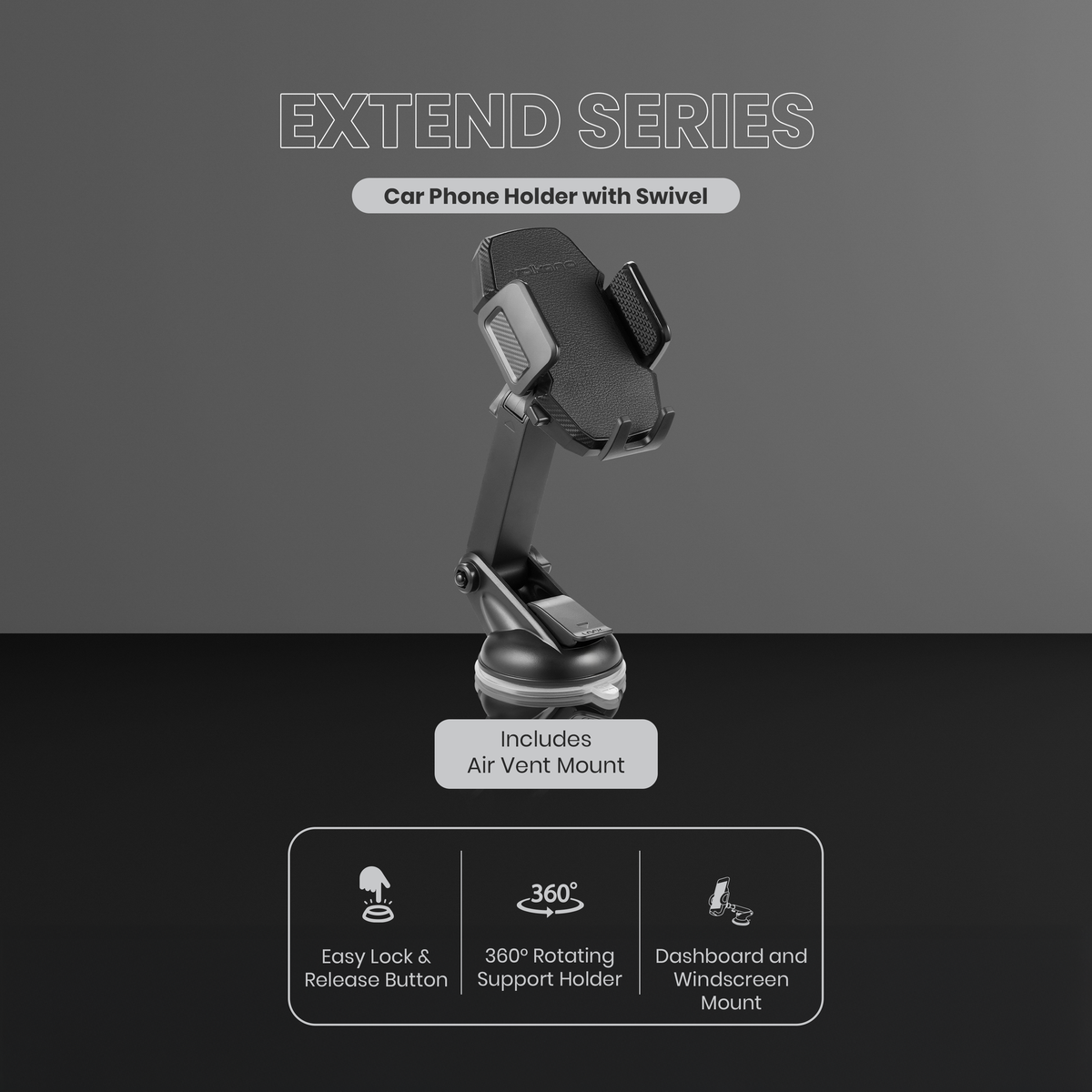 Volkano Extend Series Car Phone Holder - Adjustable Secure Mount, Black — by Durban Living & Co — Auto & Parts — new product in South Africa