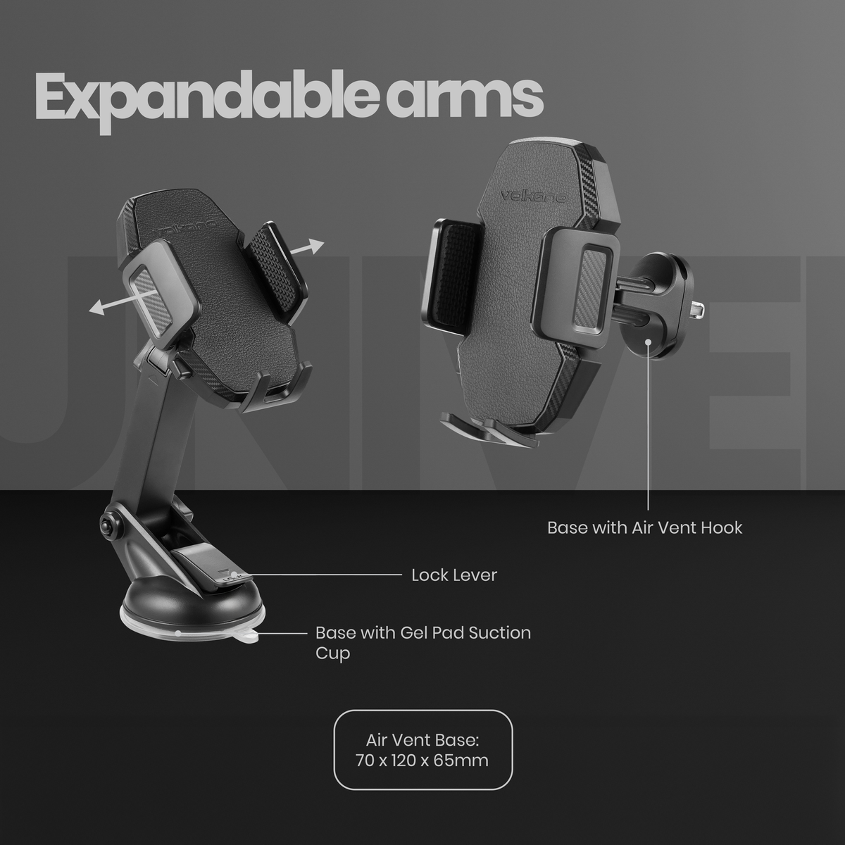 Volkano Extend Series Car Phone Holder - Adjustable Secure Mount, Black — by Durban Living & Co — Auto & Parts — new product in South Africa