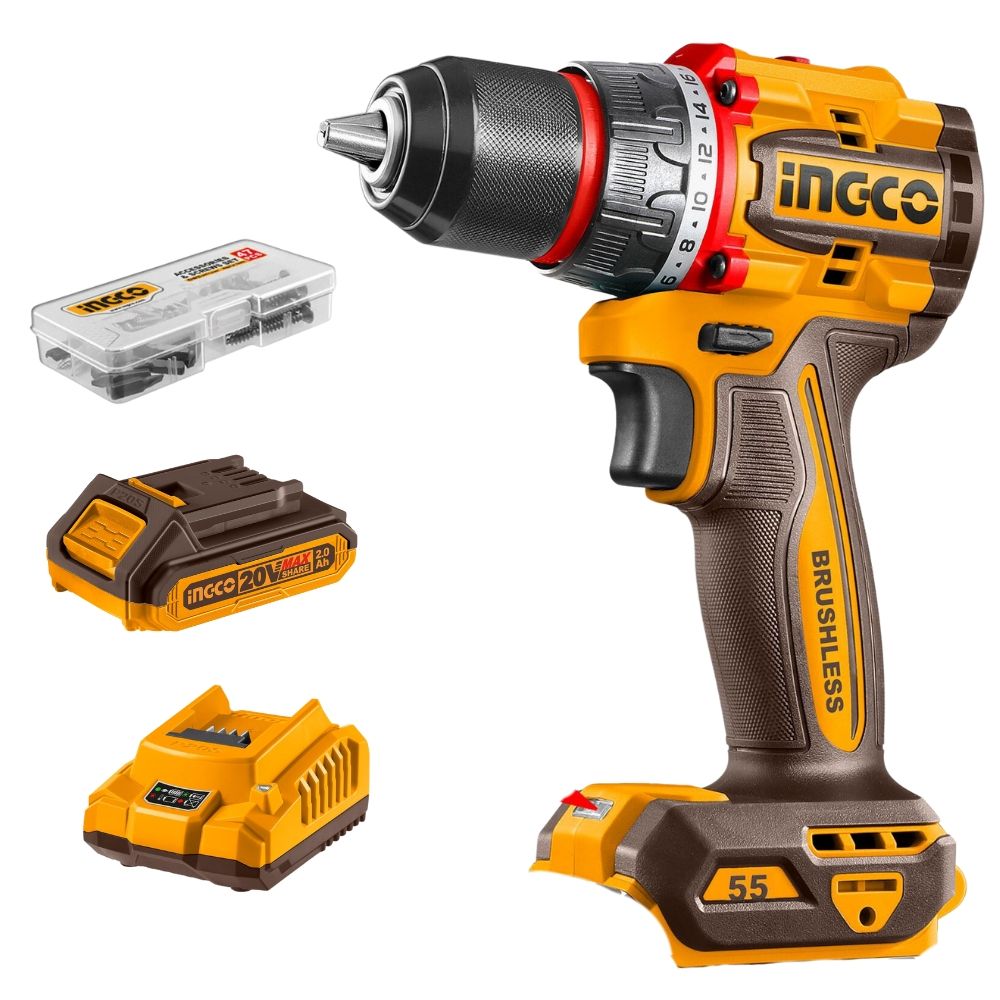 Ingco - Cordless Drill - Brushless - 55NM 20V - 1 x 2.0Ah Battery — by Durban Living & Co — Tools & DIY — new product in South Africa