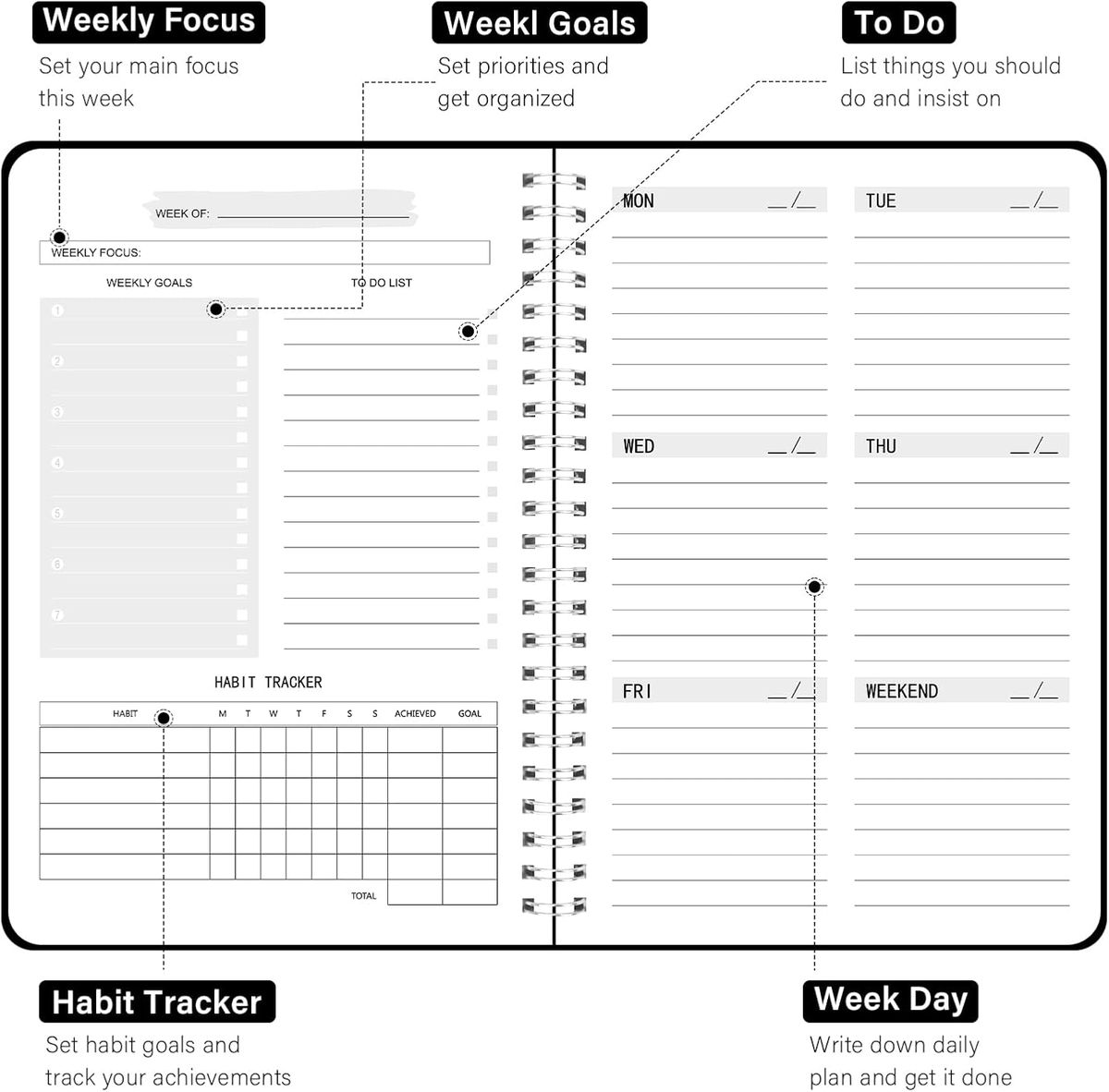 A5 Weekly Planner with Spiral Binding — by Seller — Office & Stationery — new product in South Africa