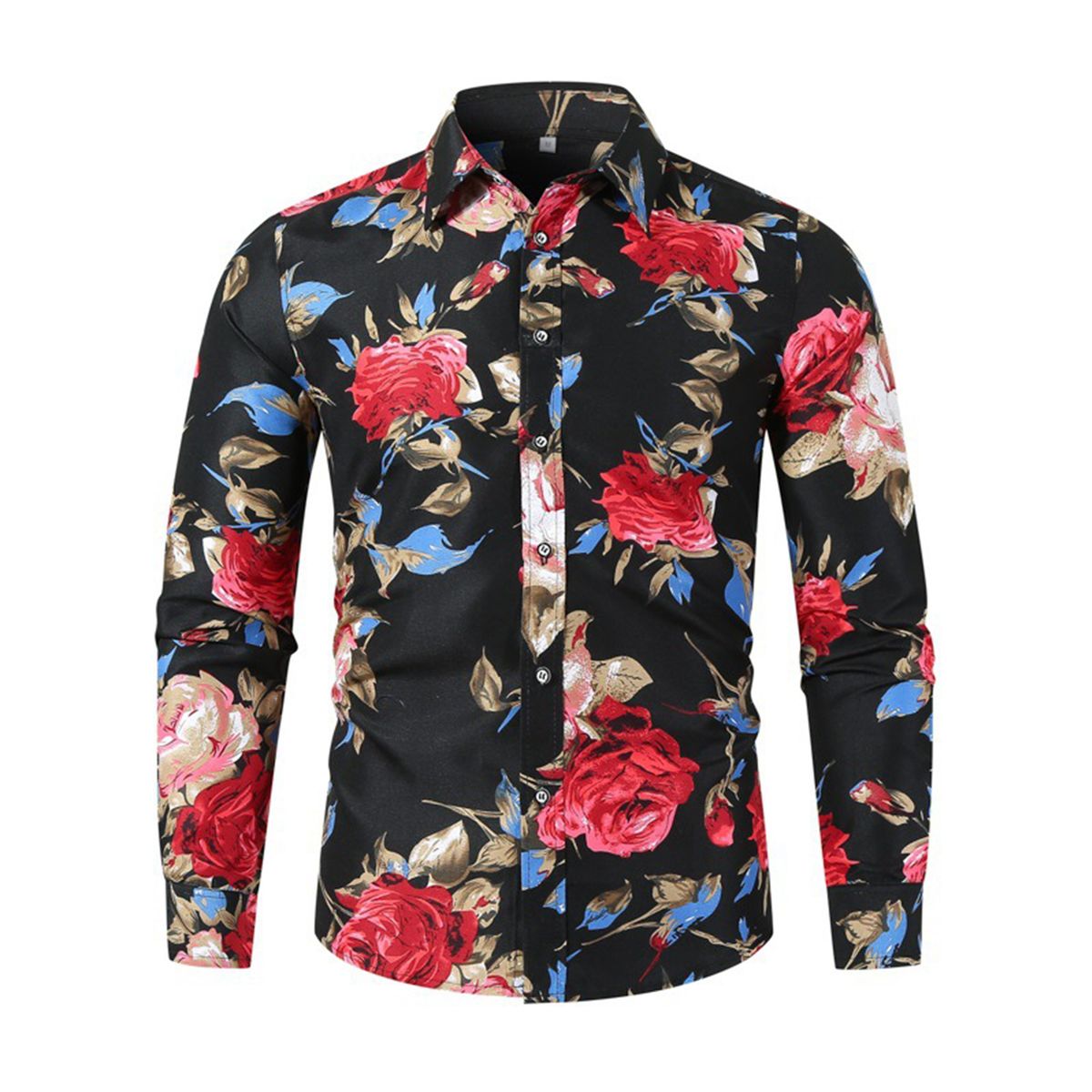 Men's Rose Print Long Sleeve Shirt Floral Print Casual Formal Dress Shirt — by Sandton Select — Fashion & Clothing — new product in South Africa