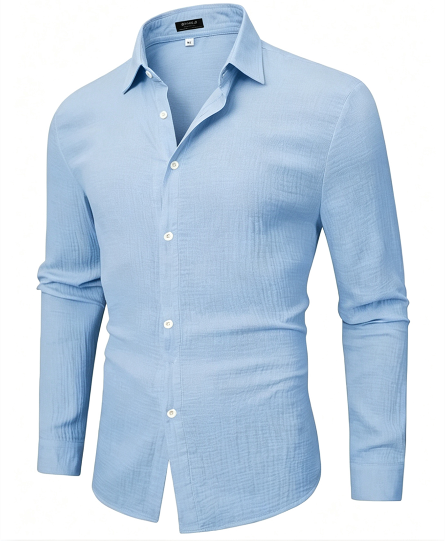 Linen Casual Shirts For Men -100% Linen Cotton Bohemian Shirt - Sky Blue — by Seller — Fashion & Clothing — new product in South Africa