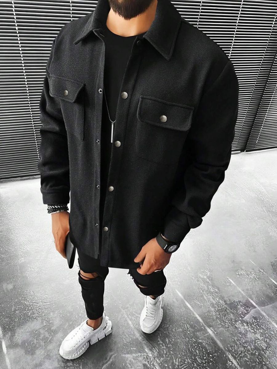 Men's British Solid Casual Shirt and Jacket-Knitted Button Loose-Black/Grey — by Seller — Fashion & Clothing — new product in South Africa