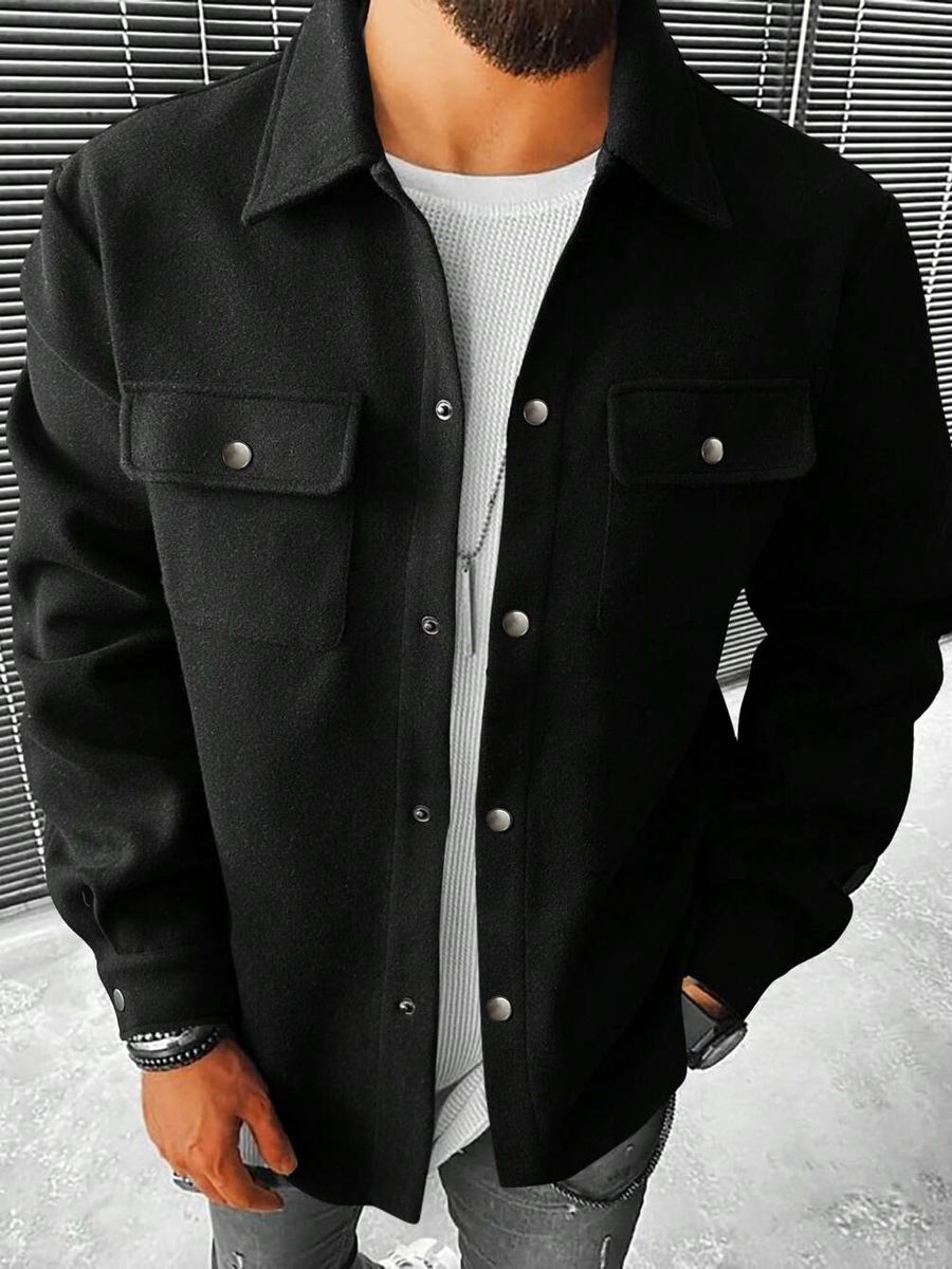 Men's British Solid Casual Shirt and Jacket-Knitted Button Loose-Black/Grey — by Seller — Fashion & Clothing — new product in South Africa