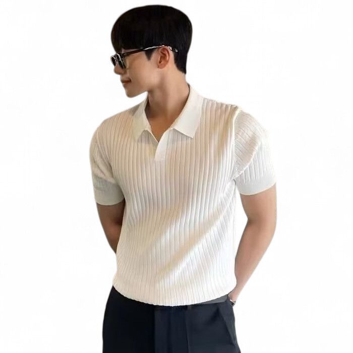 Men's Ribbed Knit Polo Shirt Old Money Knitted Golf Shirts For Men - White — by Seller — Fashion & Clothing — new product in South Africa